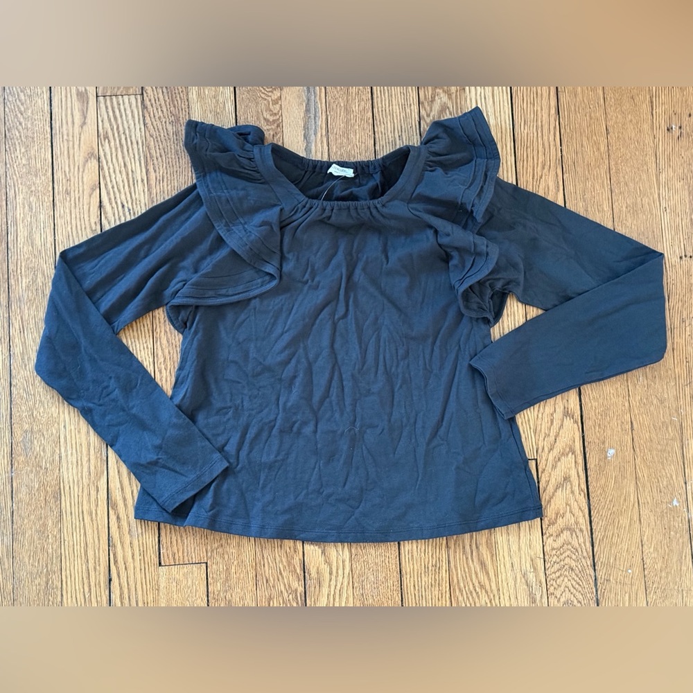 Crewcuts Kids Black Ruffle Long Sleeve Top - Size Large - NWT
